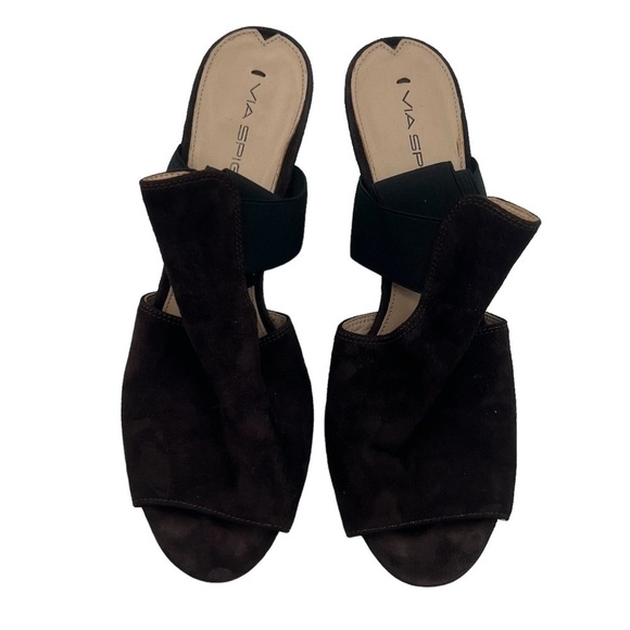 Via Spiga Brown Suede Elastic Band Wedge Sandals Size 9.5 Women's - Picture 5 of 10